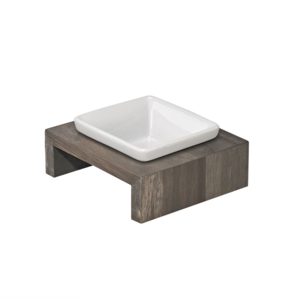 Bowsers Artisan FOSSIL Rubberwood Single Elevated Dog Feeder XS NEW